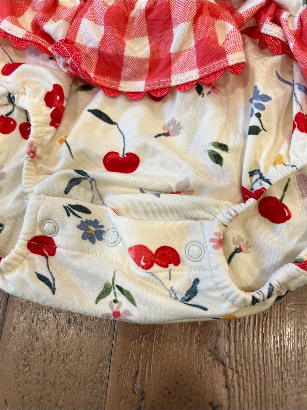 Angel dear bamboo cherry flower bubble romper 6-12 months plaid ruffles - Picture 4 of 6